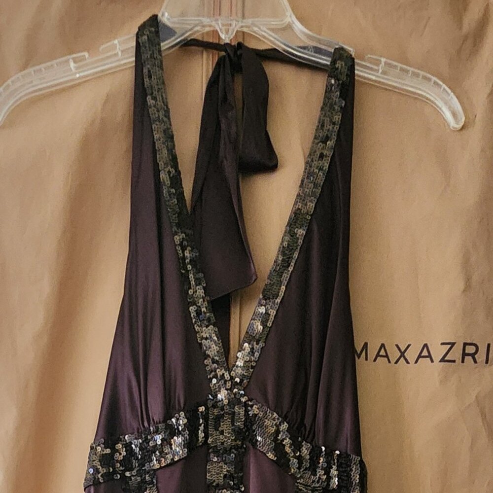 BCBGMaxAzria Sequin Halter Dress in Deep Purple and Black